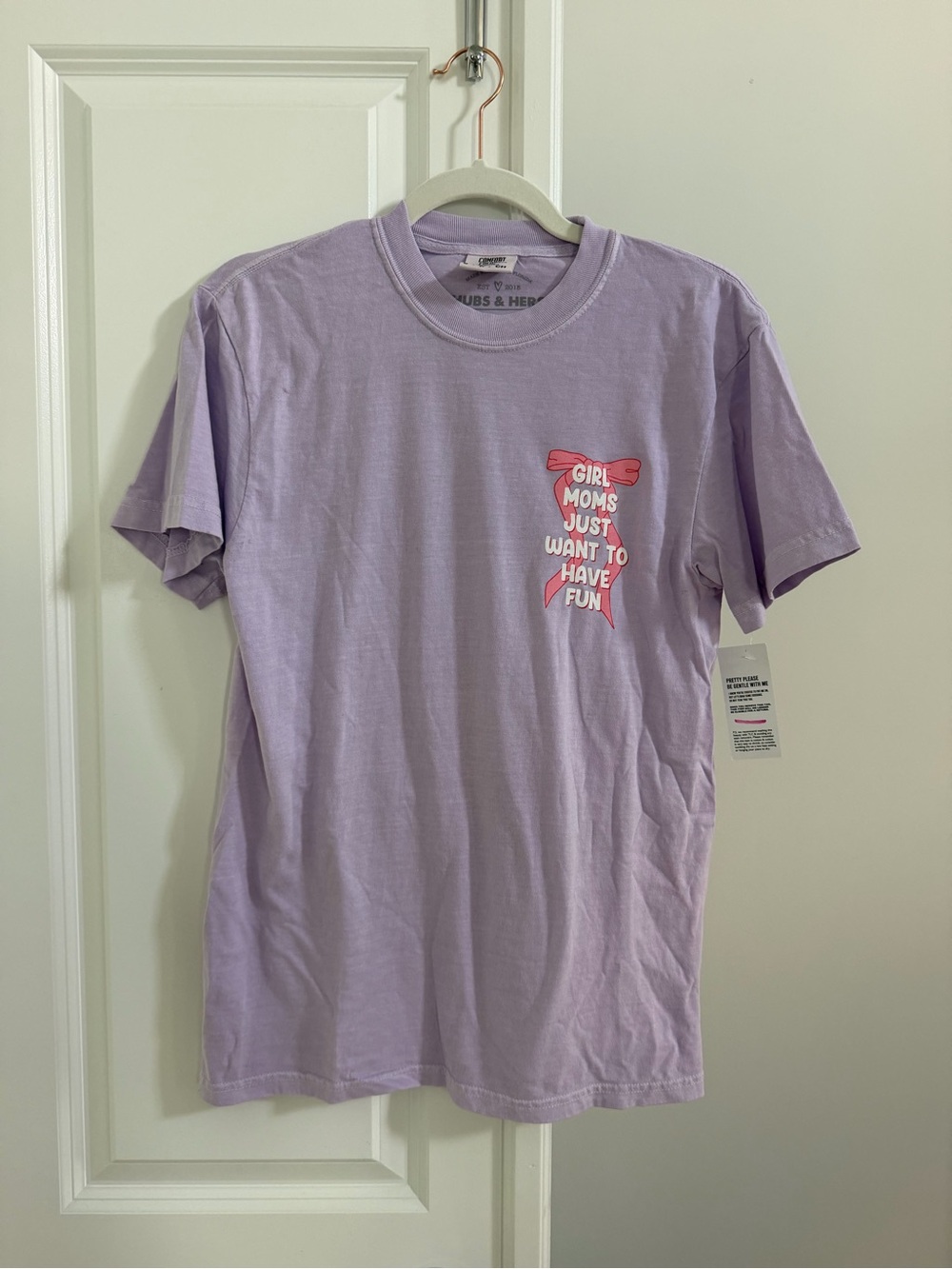 Comfort Colors Lavender Short Sleeve Tee with Pink Ribbon Graphic